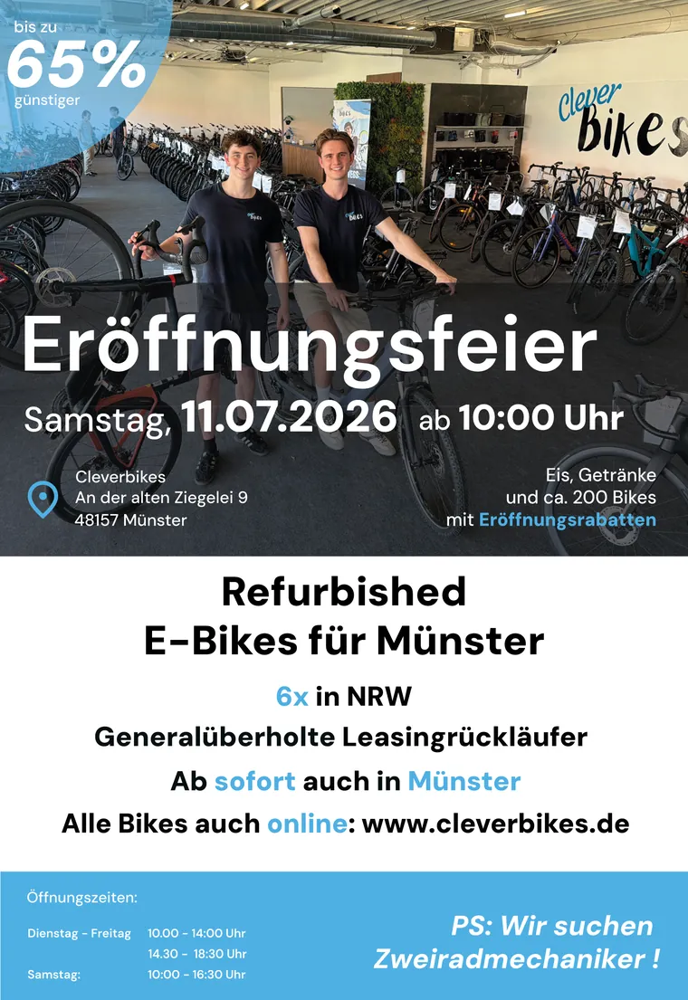 Eröffnungsfeier Cleverbikes Münster am 11.07.2026 – An der alten Ziegelei 9, 48157 Münster