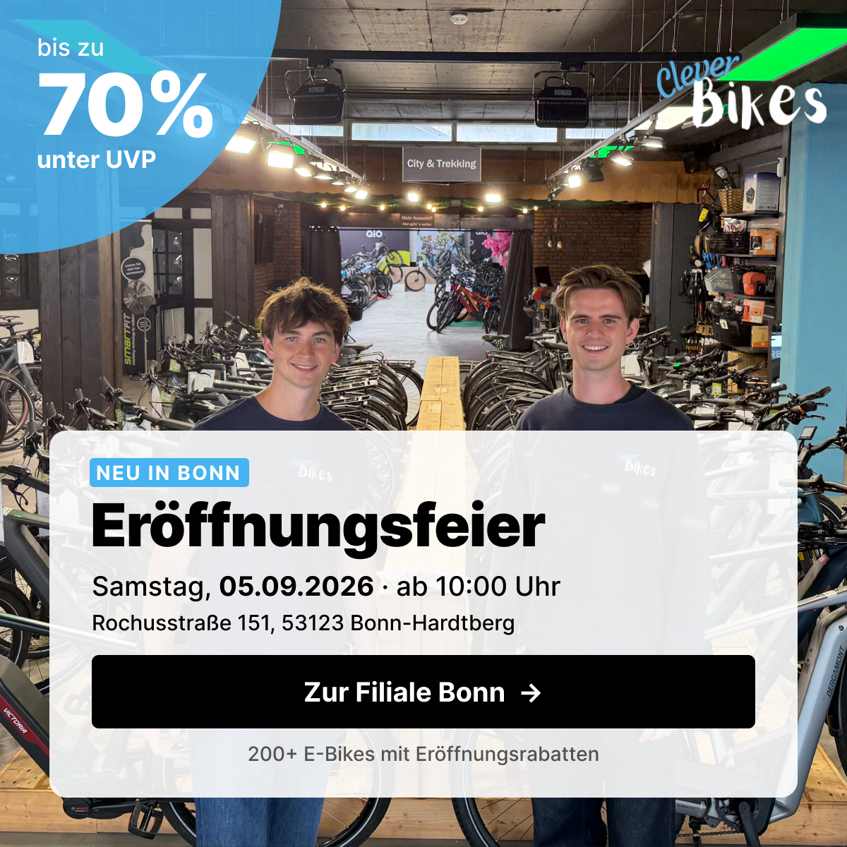Eröffnungsfeier Cleverbikes Bonn am 05.09.2026 ab 10:00 Uhr, Rochusstraße 151, 53123 Bonn-Hardtberg